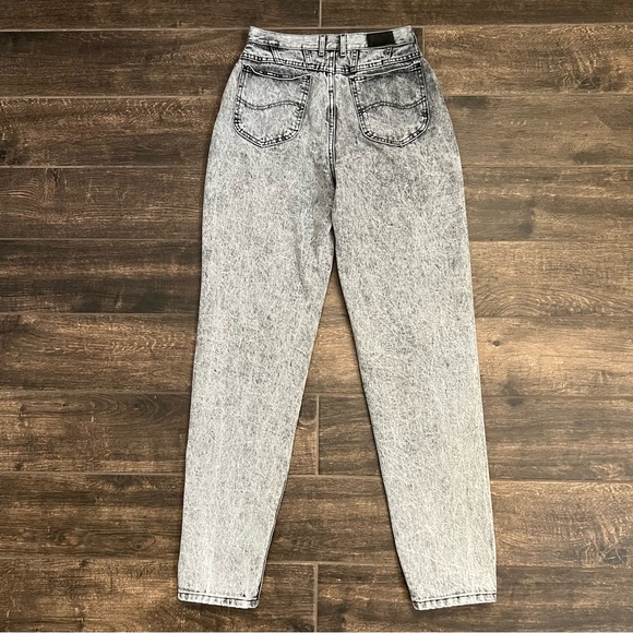 Vintage 80s Lee Black Stonewashed Ultra High Rise Tapered Mom Jeans Union Label - Picture 2 of 9
